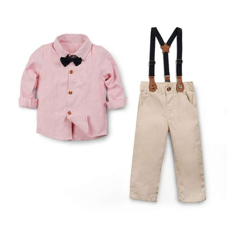 

Anmino Toddler Boys Gentleman Outfit Suit Bowtie Shirt Suspender Bid Pants Overalls Sets