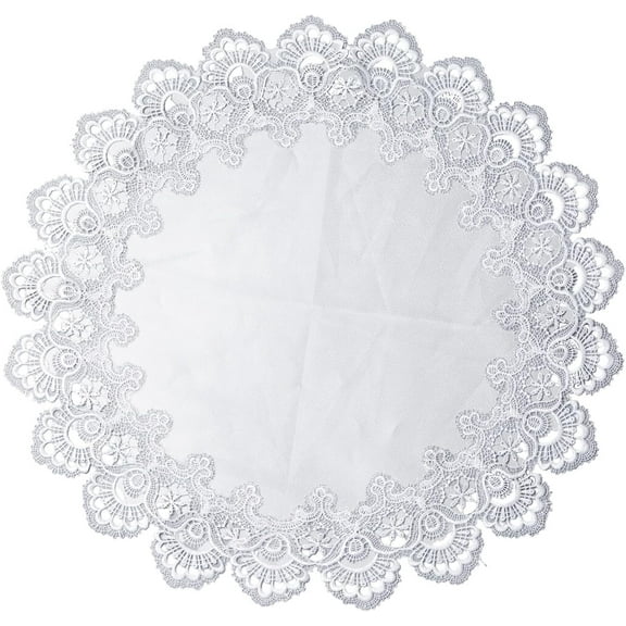 Round Lace Doily, 24 * 24in White Table Cover with Lace Trim, Coffee Table Topper Tablecloth for Dining Room Kitchen Wedding Decor (60 * 60cm)