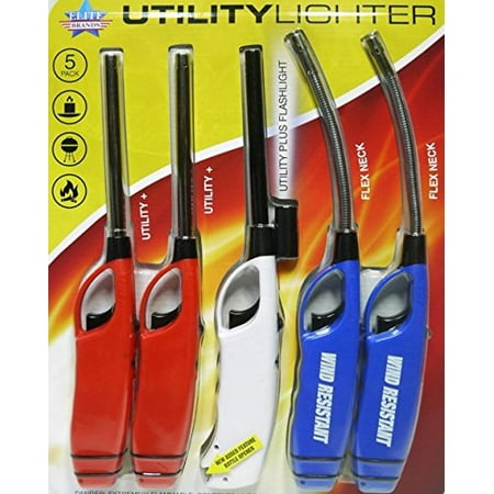 Refill Gas Lighter - Multi-purpose Gas Utility Lighters for BBQ Kitchen Fireplace Grill (Pack of 5)