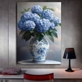 thumbnail image 3 of Mudket Blue Hydrangeas in Vase Canvas Wall Art, Framed Ready to Hang, Vintage Floral Wall Decor for Living Room Bedroom Kitchen, Farmhouse Botanical Print - 12"L x 8"W, 3 of 10