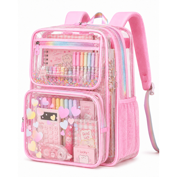 DAKIMOE Fashion Clear Backpack For School Women School Bookbag Heavy Duty Transparent Backpack, Clear Bookbag
