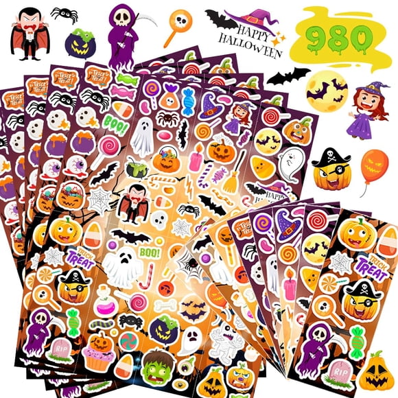 Stickers de Halloween SWARKOL 980 piezas surtidas para fiesta infantil