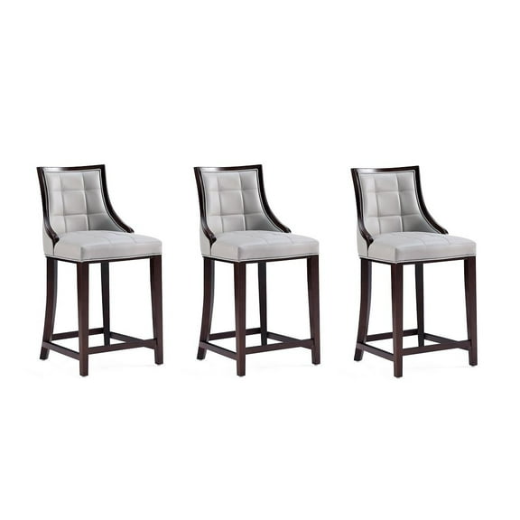 Manhattan Comfort Fifth 26" Faux Leather Counter Stool in Gray (Set of 3)