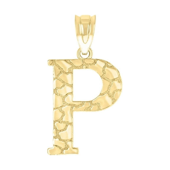 10k Yellow Gold Unisex Nugget Initial P Charm Pendant