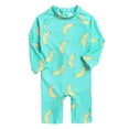 thumbnail image 1 of B91xZ Boys One Piece Swimsuit Long Sleeve One-Piece Bathing Suit Rash Guard,Blue 3-4 Years, 1 of 5