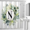 thumbnail image 2 of Letter N Shower Curtain, Alphabet Green Eucalyptus Leaves Plant Simple Waterproof Shower Curtain Set with 12 Hooks Lightweight Bath Curtains Fabric Bathroom Decor 72x84 Inches, 2 of 9