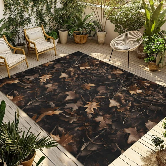 Fsddascl Withered LeavesVintage Brown Botanical Outdoor Rug for Patio/Deck/Porch, Non-Slip Large Area Rug 6 x 9 Ft, Indoor Outdoor Rugs Washable Area Rugs, Reversible Camping Rug Carpet Runner