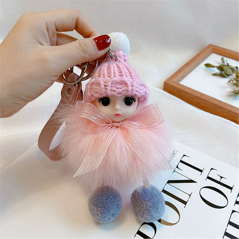 Hand Made Cute Lopunny Mink Fur Fluffy Pendant Key Chain Charms