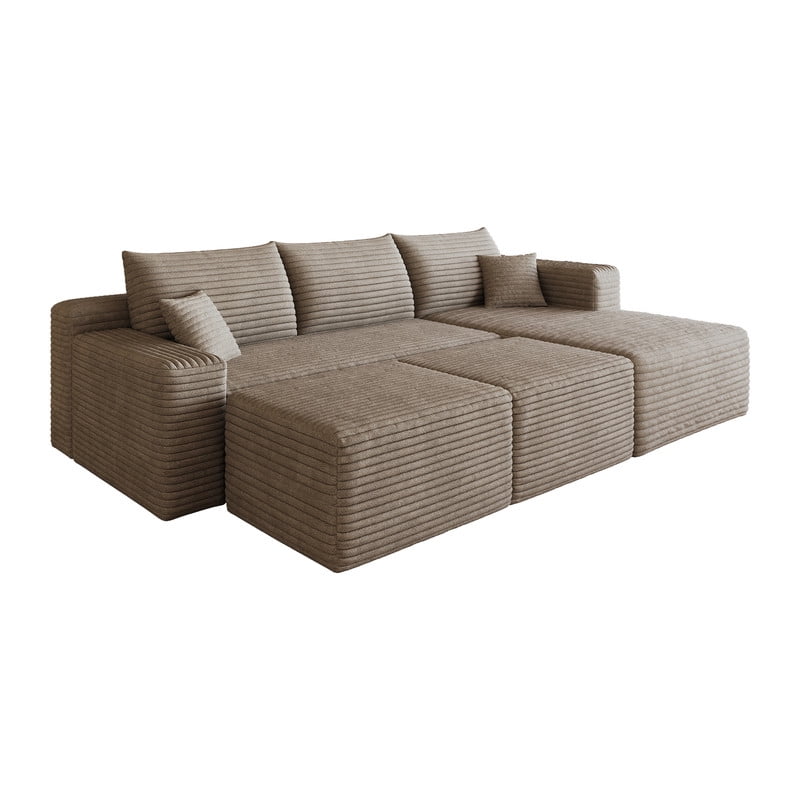 94'' Cloud Sectional Sofa with 2 Ottomans, Modular Upholstered Sofa Couch with Deep Seat, Plush Corduroy Fabric U Shaped Sofa for Living Room, Right Facing Chaise