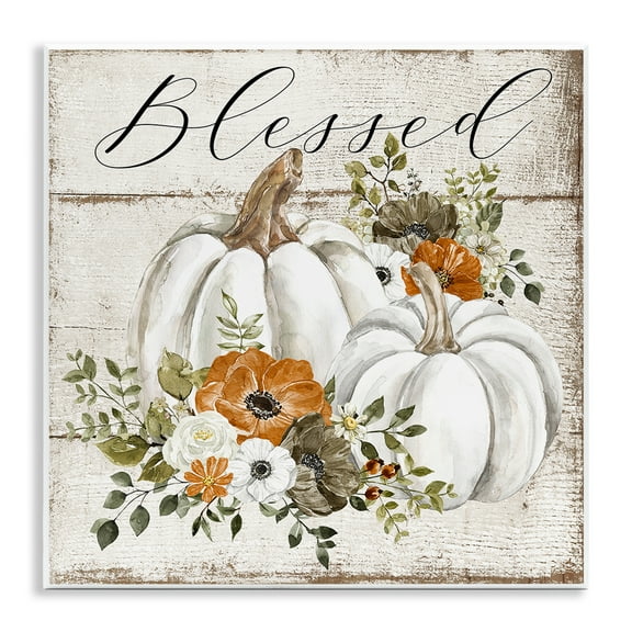 Stupell Industries Blessed Floral Pumpkin Holiday Painting Unframed Art Prints Wall Art, 12 x 12