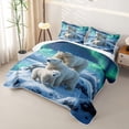 thumbnail image 3 of Castle Fairy Animal Northern Light Polar Bear Twin Quilt Set for Teens,Snowy Mountain Lake Twin Coverlet Set,Blue Green White, 3 of 7