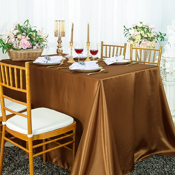 Wedding Linens Inc. 90" x 156" Satin Rectangular Table Cover Tablecloth - Copper