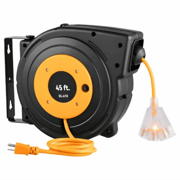 45ft Retractable Extension Cord Reel 12AWG/3C SJTOW Power Cord