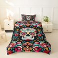thumbnail image 2 of Homewish Gothic Sugar Skull Twin Duvet Cover,Watercolor Flowers Twin Bedding,Pink Green,Black Reversible,2-Piece,1 Duvet Cover and 1 Pillowcase, 2 of 6