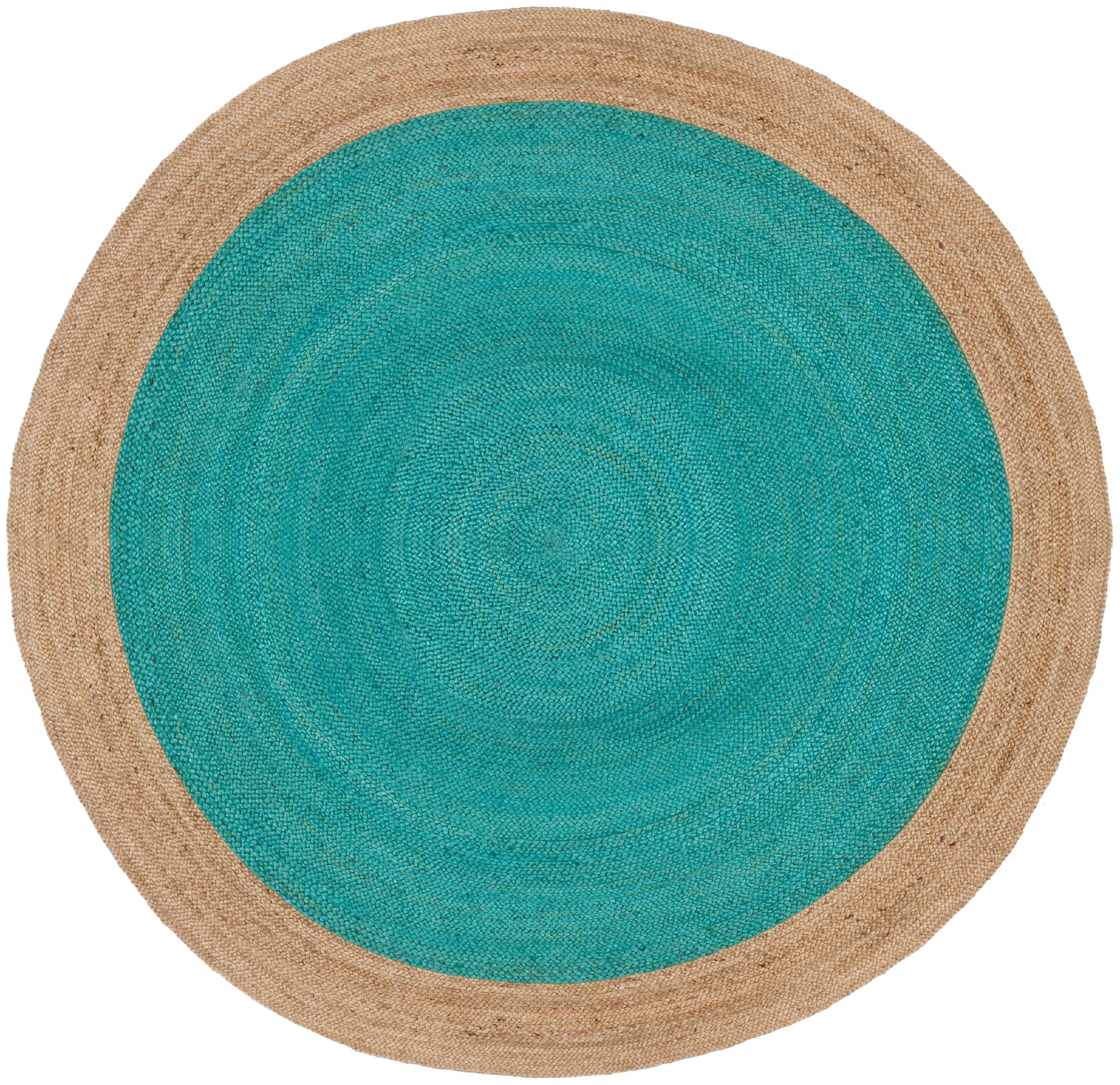 SAFAVIEH Natural Fiber Cebrail Braided Jute Area Rug, Teal/Natural, 9' x 9' Round