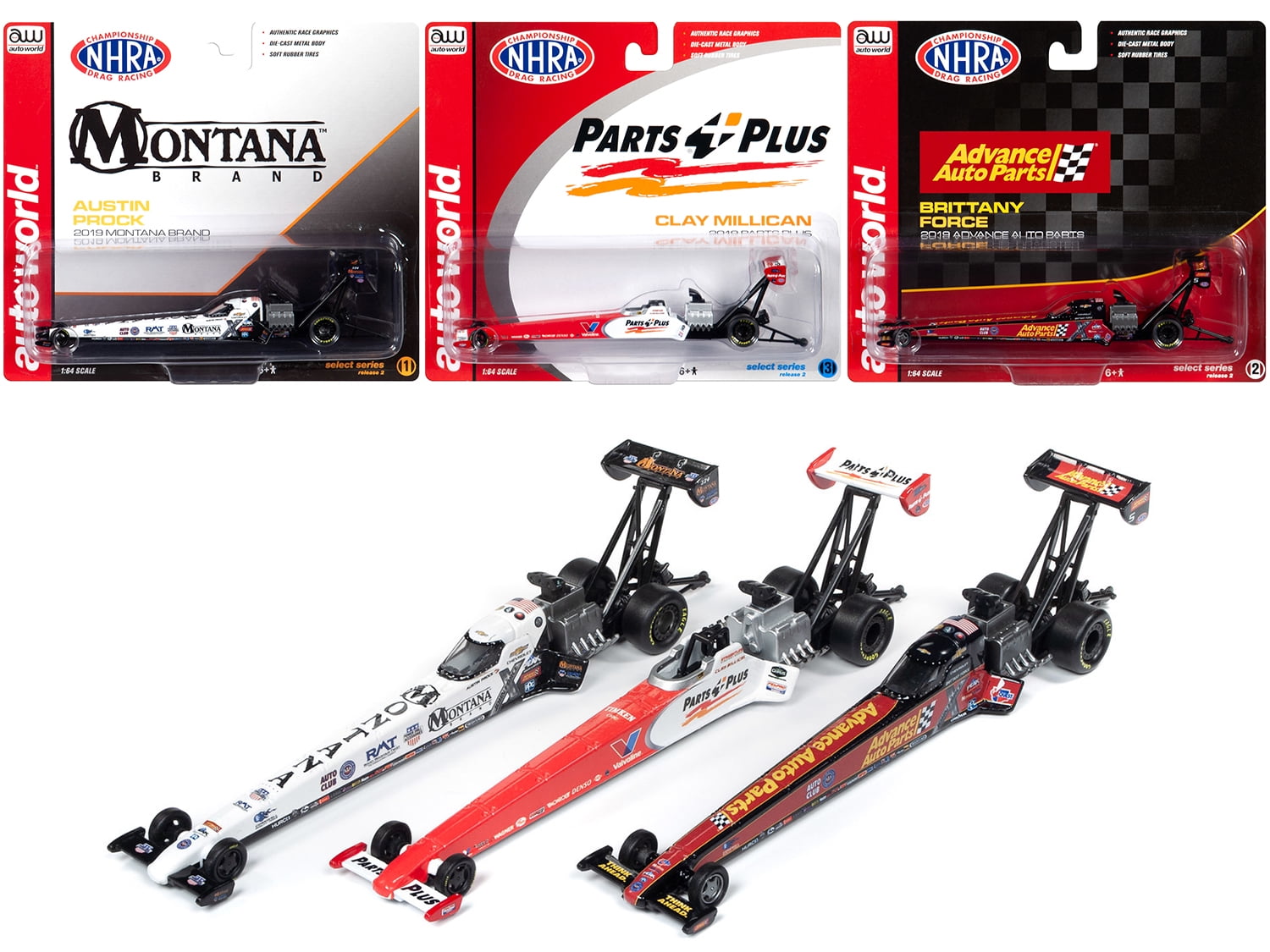 2019 NHRA TFD (Top Fuel Dragster) Release 2, Set of 3 pieces 1/64