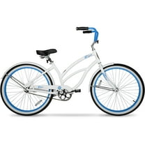 26" Hyper Bicycle Women's Beach Cruiser, Adults Age 13 , White with Blue Rim