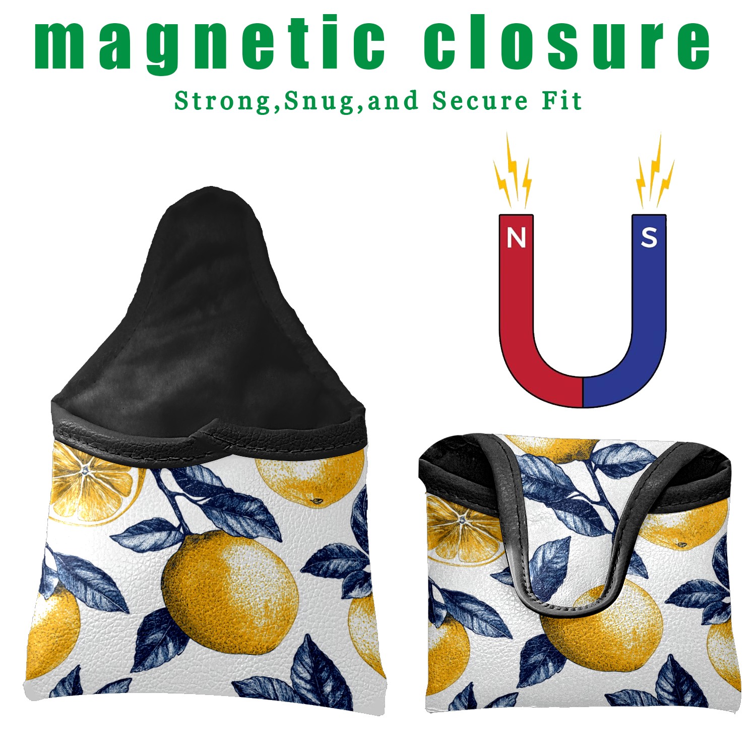Golf Mallet Putter Cover Premium Leather Waterproof Golf Putter Head Cover with Magnetic Closure Yellow Lemon