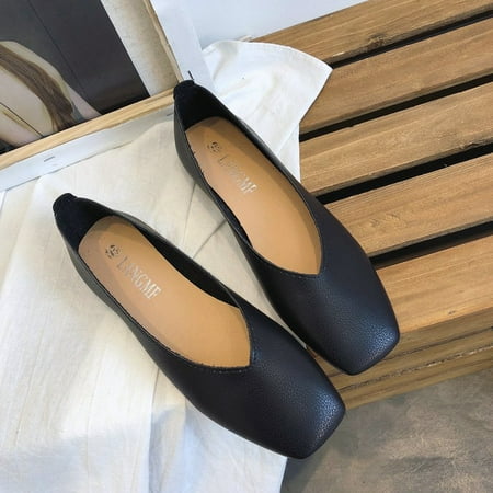 

Spring and summer new large shallow square toe single shoes comfortable low heel anti-slip grandma s shoes small flat heel women s shoes simple