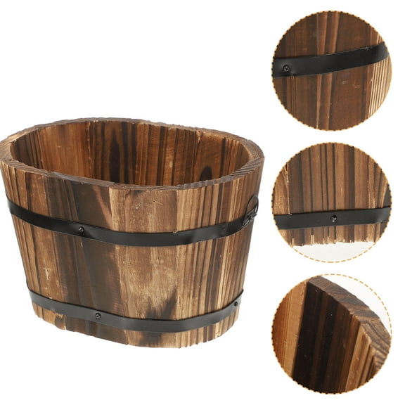 UPOUART Garden Planter Flower Pot Carbonized Wood Decorative 1 Piece
