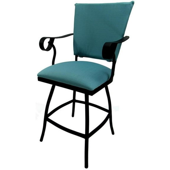 Swivel Counter 26" Outdoor Bar Stool Jenna Arms-Aqua Fabric-Black Metal
