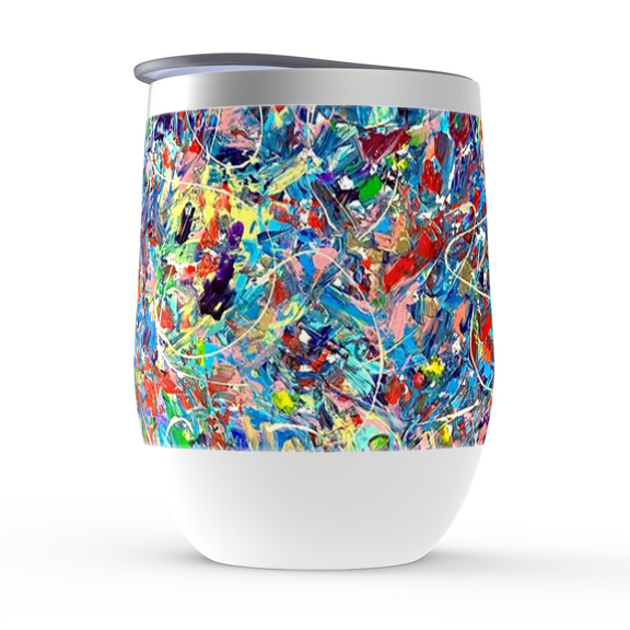 Motley Eye Stainless Steel Stemless Wine Tumbler 12oz | Gift | Bpa Free | Vacuum Insulated Double-Wall | With Lid