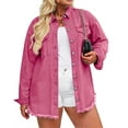 thumbnail image 4 of Fantaslook Denim jackets for Women Oversized Button Up Frayed Hem Shackets Fashion Jean Jacket With Pockets, 4 of 8