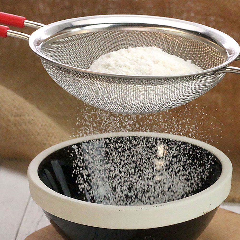 Booyoo Stainless Steel Flour Sieve with Long Handle 2 Layer 32 Fine