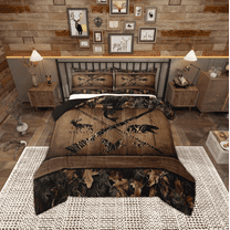 Manfei Safari Bear Moose Bedding Comforter Set,Fishing And Hunting Twin Comforter Sets,Pike Fish Bedding Set For Boy Teens,Breathable Home Decor Reversible,2pcs