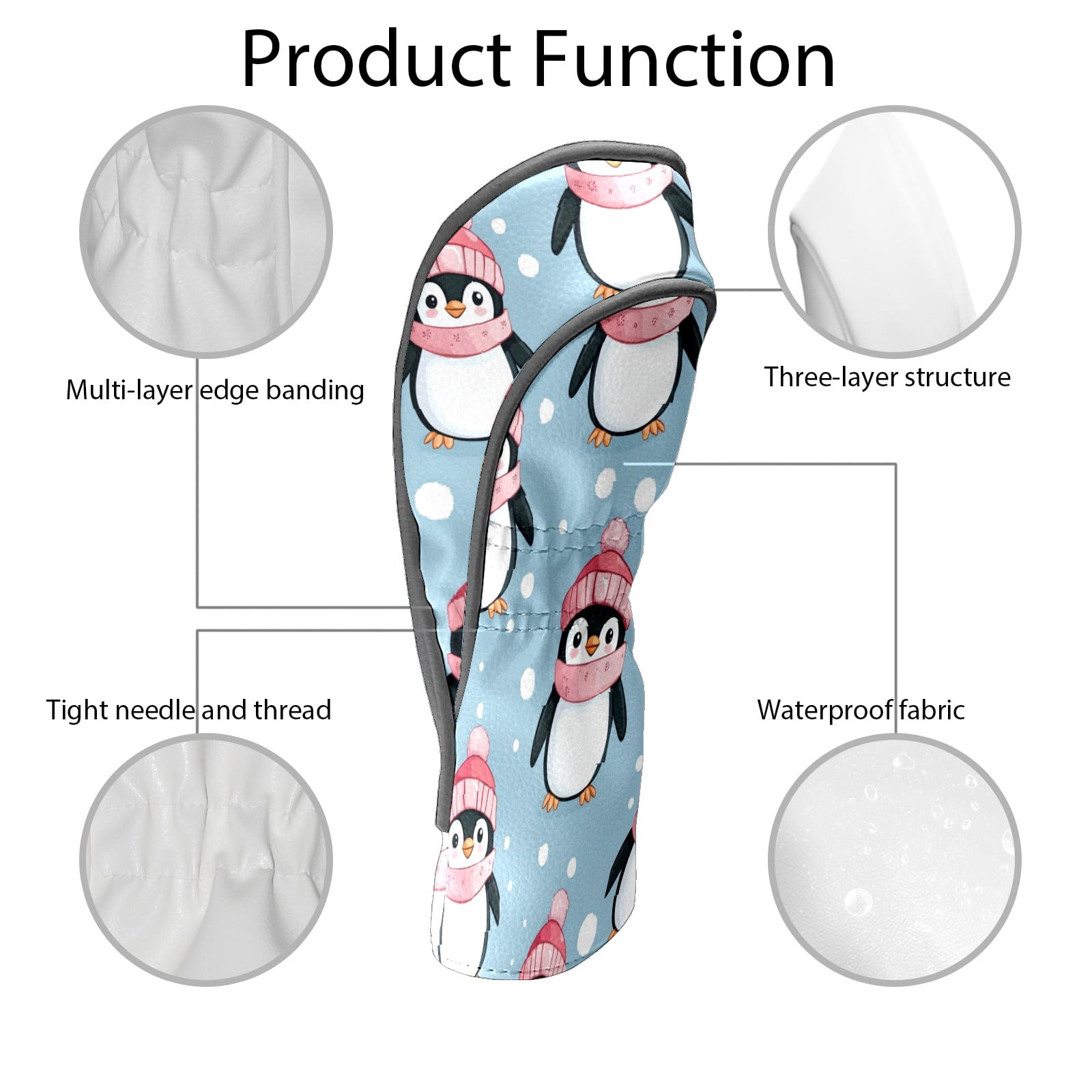 Golf Club Covers PU Leather Waterproof Head Covers for Fairway Woods Hybrids Cartoon Penguin Pattern