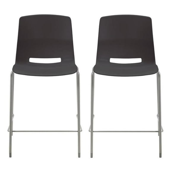 Home Square 25" Plastic Counter Stool in Black - Set of 2