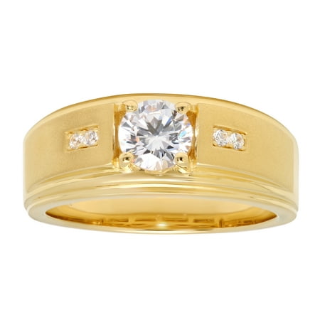 MenÃƒÂ¢ s gold-tone IP Sterling Silver Cubic Zirconia Solitaire Ring ÃƒÂ¢ Mens ring