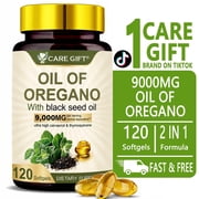 CARE GIFT Oil of Oregano Softgels 9000mg with Black Seed Oil, 2 in 1 Immune & Digestive Health Supplement, Carvacrol & Thymoquinone, 120 Softgels