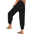 thumbnail image 4 of Blotona Women's Casual Cotton Linen  Wide Leg Long Straight Leg Elastic High Waist Ankle Length Pants Baggy Trousers with Pocket, 4 of 5