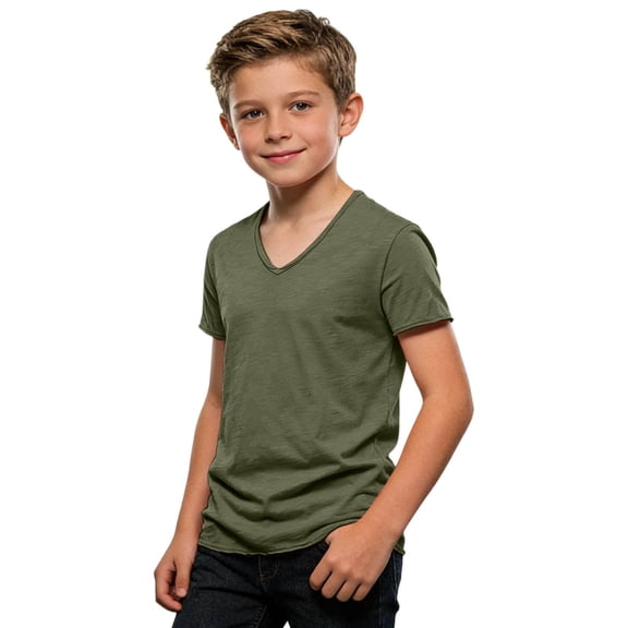 WOYY Toddler Boys V Neck Short Sleeve T-Shirt Casual Solid Basic T Shirt Kids Tee, Sizes 2-16