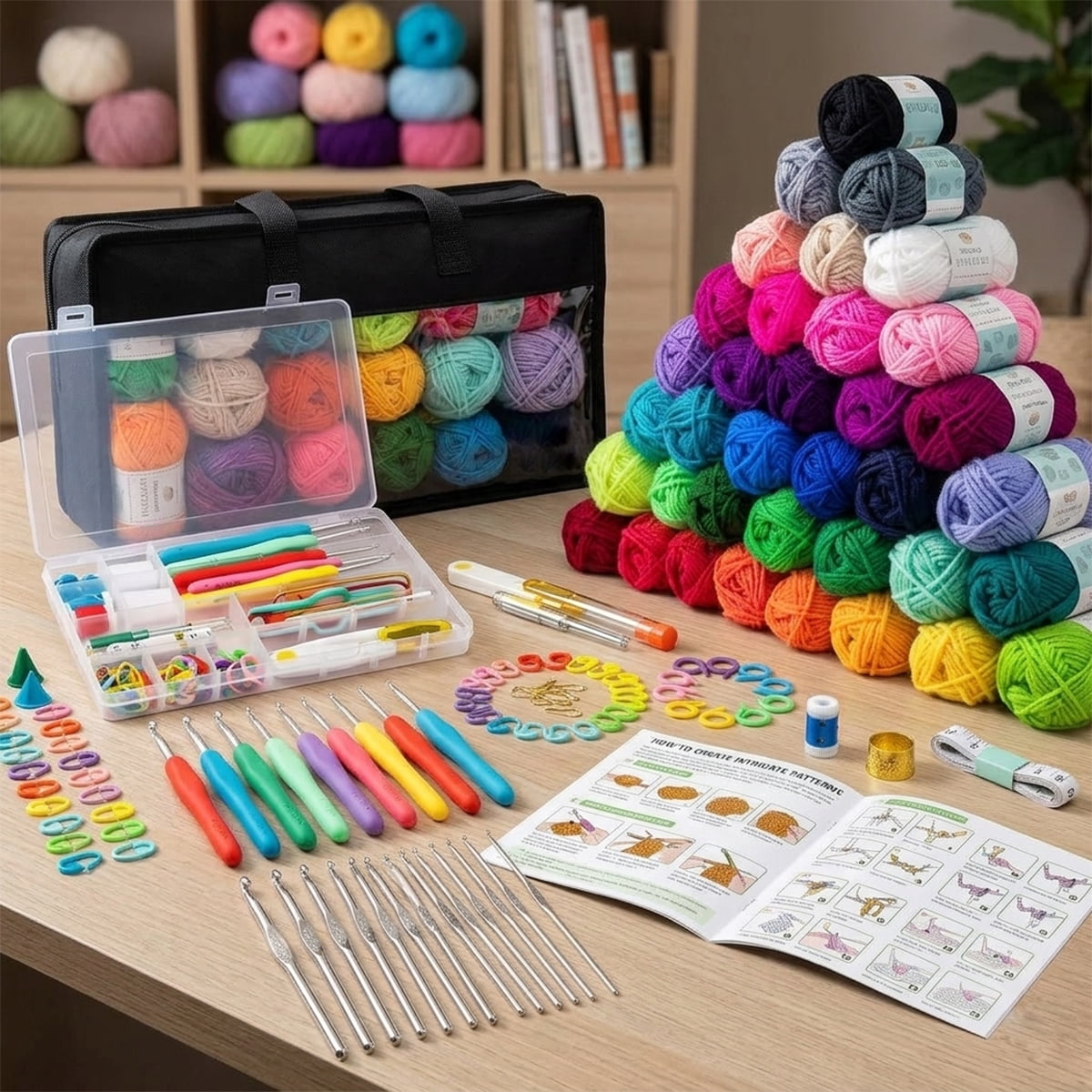 Byseng Crochet Kit for Beginners Adults, 113PCS Crochet Kits Include Yarn, Crochet Accessories Set with Needles Storage Bag