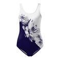 thumbnail image 5 of NMMUED Bathing Suits for Women One Piece Tummy Control Swimsuit Hourglass Illusion Slimming Striped Floral Full Coverage Swimwear Summer Vacation Beachwear Dark Blue XXL, 5 of 5