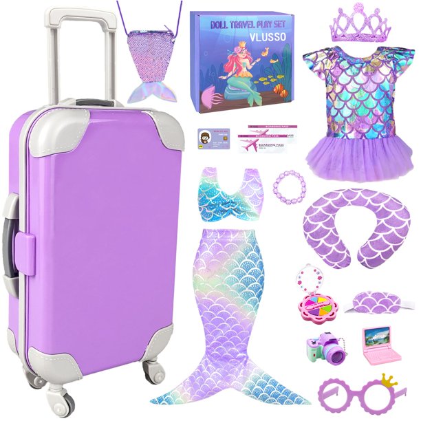 Funda de accesorios para muñecas VLUSSO de 18 pulgadas con ropa, cámara y bolsa
