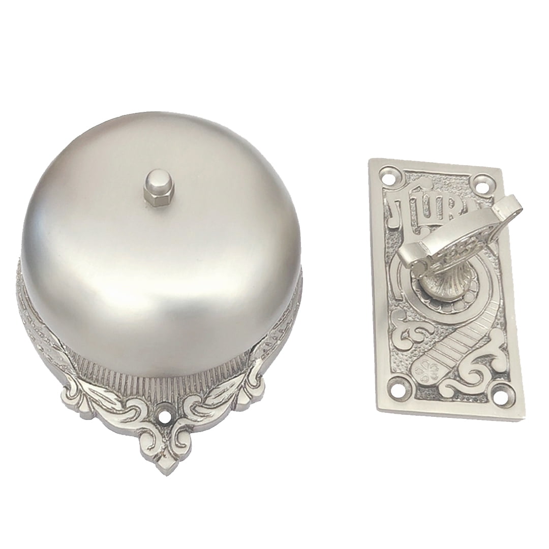 Shristy Hardware "Elohim" Brass Manual Old Fashioned Door Bell – Vintage Twist Bell with Key Plate – Mechanical Doorbell for Home – (Pack of 1 Satin Nickel Finish)
