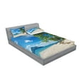 thumbnail image 2 of Ambesonne Landscape Fitted Sheet & Pillow Sham Set, Sea Palms Mountains, Full, Blue Cream Green, 2 of 2