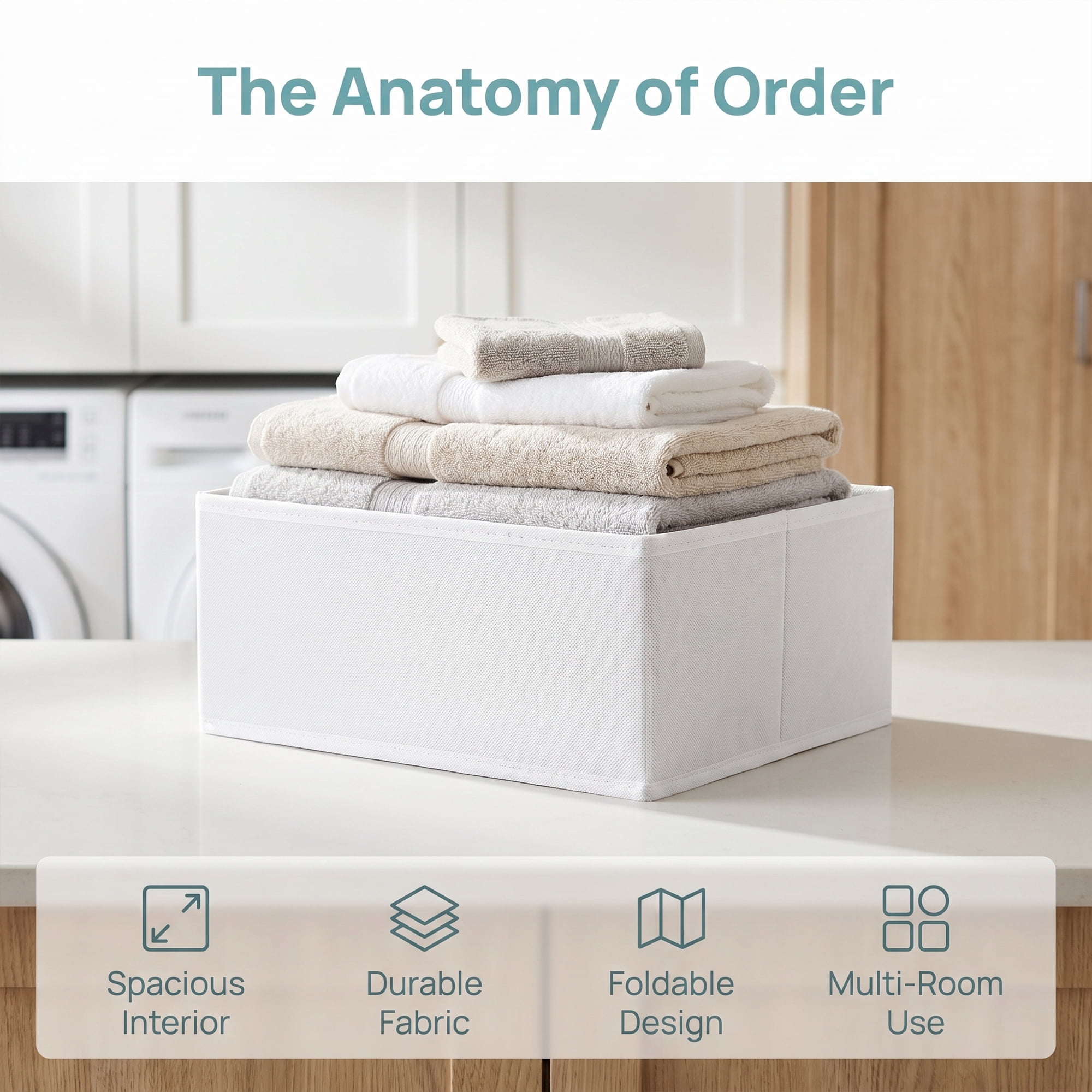 Unique Bargains Collapsible Storage Bin with Zipper for Shelves Closet White 3PCS