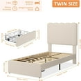 thumbnail image 4 of Modern Bed Frame, Twin Bed Frame with Under-Bed Drawer,  Twin Size Platform Bed Frame with Headboard, Storage Drawer, Upholstered Platform Bed with Wave Headboard Velvet Upholstered Bed Frame with Woo, 4 of 4