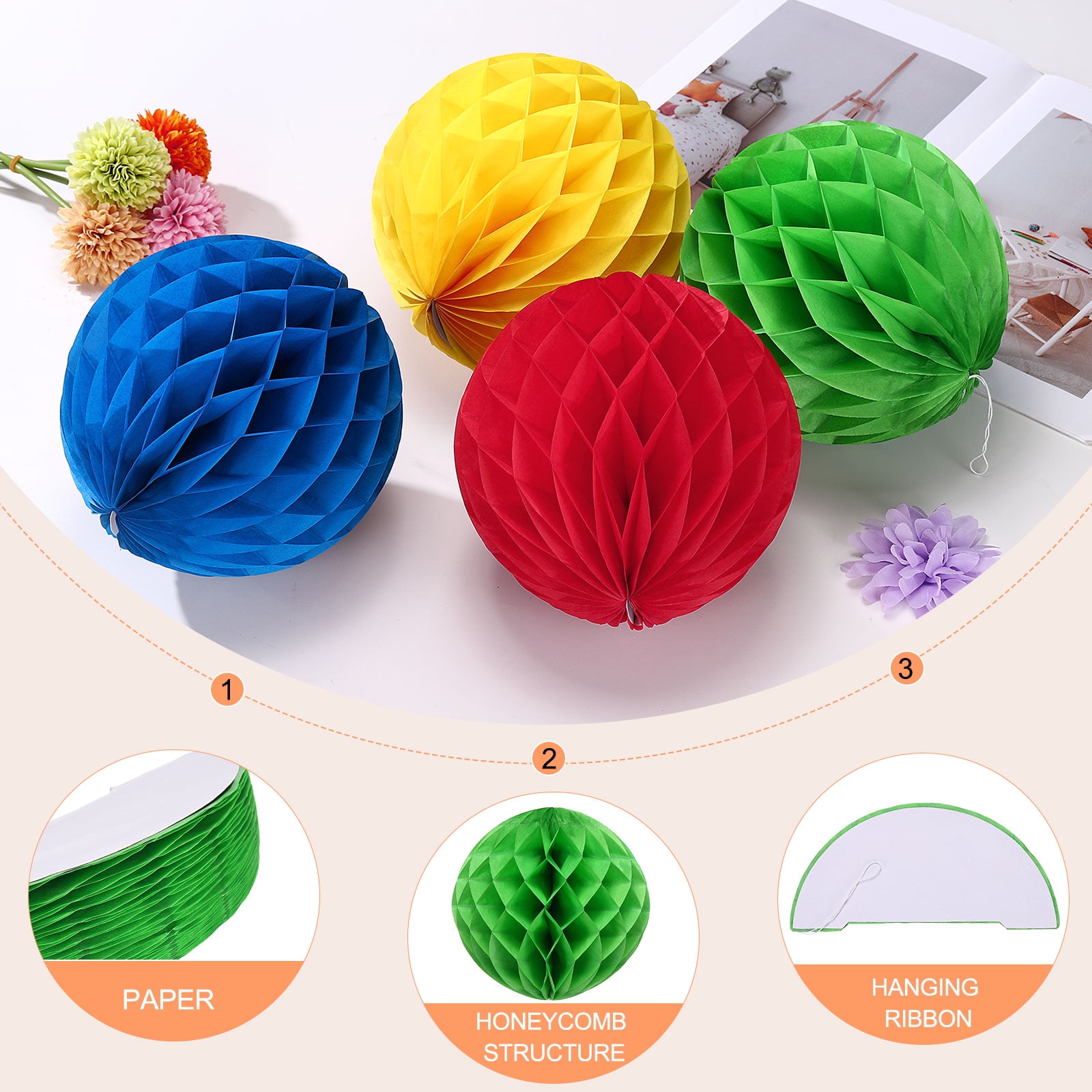 Uxcell 8 Pcs Honeycomb Balls, 10" Dia Honeycomb Flower Paper Pom Poms Paper Flowers Crafts for DIY Crafting Home Decor Birthday Christmas Party, Fruit Green