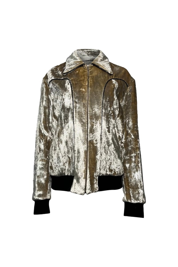 Pre-Owned Saint Laurent Zipped Bomber Jacket in Gold Viscose