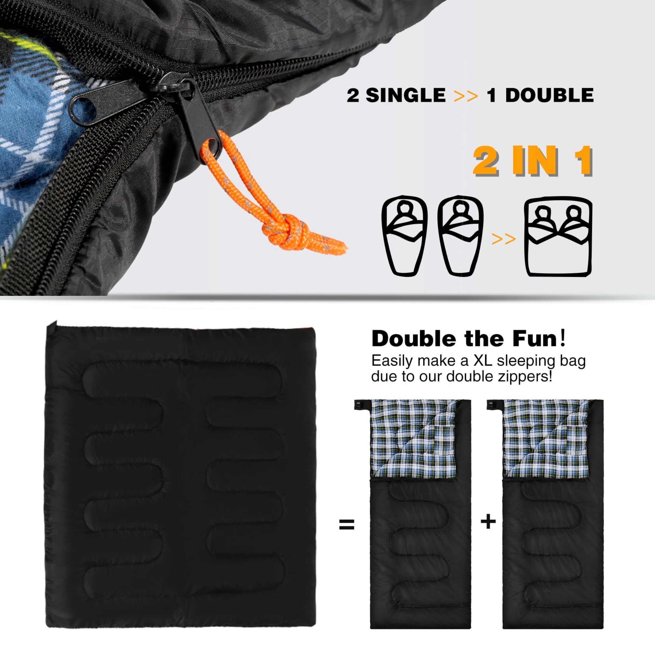 RedSwing Adult Sleeping Bag for Camping Backpacking, Cotton Flannel Envelope Sleeping Bag with 2lbs Filling Options