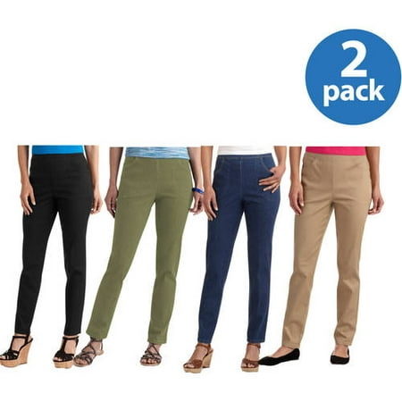 White Stag Womens Classic Stretch Pull-On Pants Available in Regular and Petite 2 Pack Value