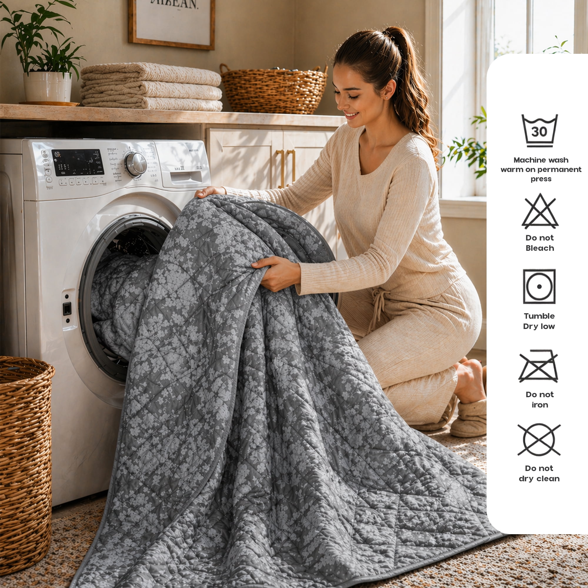 Ameha Luxury Velvet Quilt Floral Diamond Pattern 3-Piece Set Ultrasonic Embossed Bedding Set Ultra Soft Reversible Bedspread Queen Size Grey