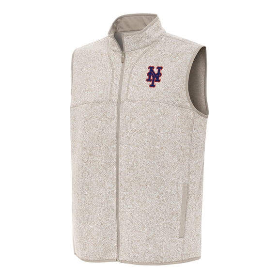Men's Antigua Oatmeal New York Mets Fortune Full-Zip Vest