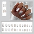 thumbnail image 2 of Uñas postizas cuadradas cortas a presión con diseño de uñas postizas de acrílico de cobertura completa para mujeres y niñas 24 piezas (B-21),, 2 of 5