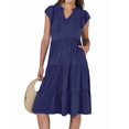 thumbnail image 2 of Womens Summer Dress Ruffle Sleeve V Neck Midi Dresses Tiered Boho Beach Sundress Navy Blue M, 2 of 7